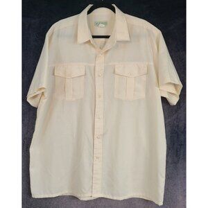 Haband Button Down Short Sleeve Beige Polyester Casual Bowling Shirt Men's XL